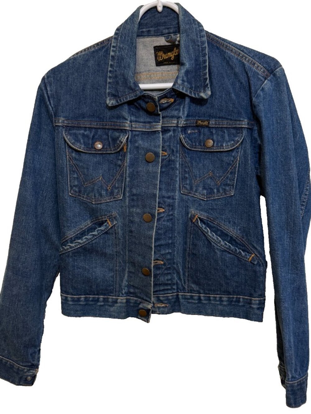 VINTAGE 70s WRANGLER BLUE DENIM JACKET MENS 36 S 36"x21" ROPE TAG MADE IN USA - Picture 2 of 16